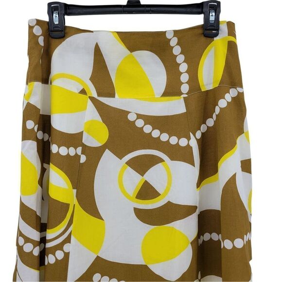 Vtg 80's Retro 70's Mod Geometric Print A-line Full Midi Skirt Brown Yellow Sz L - Picture 5 of 9